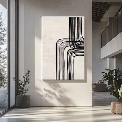 Modern Minimalist Abstract Framed Canvas Art – "Linear Equilibrium"