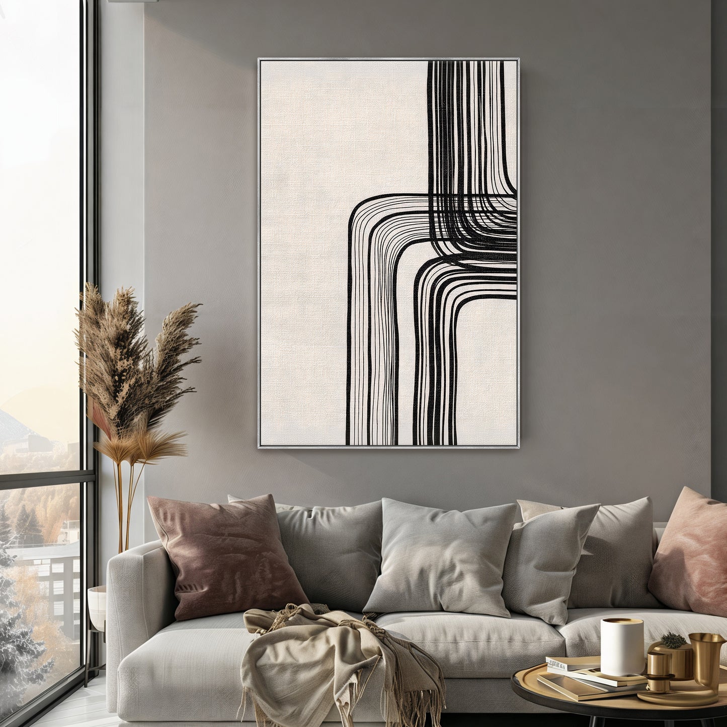 Modern Minimalist Abstract Framed Canvas Art – "Linear Equilibrium"