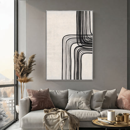Modern Minimalist Abstract Framed Canvas Art – "Linear Equilibrium"