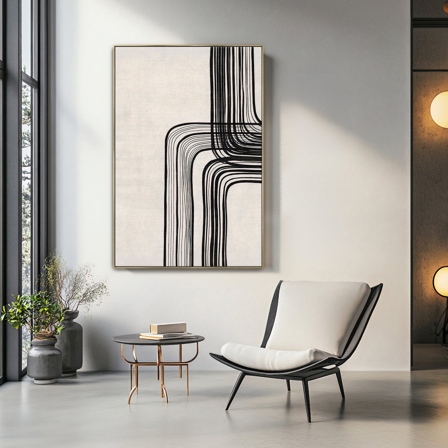 Modern Minimalist Abstract Framed Canvas Art – "Linear Equilibrium"