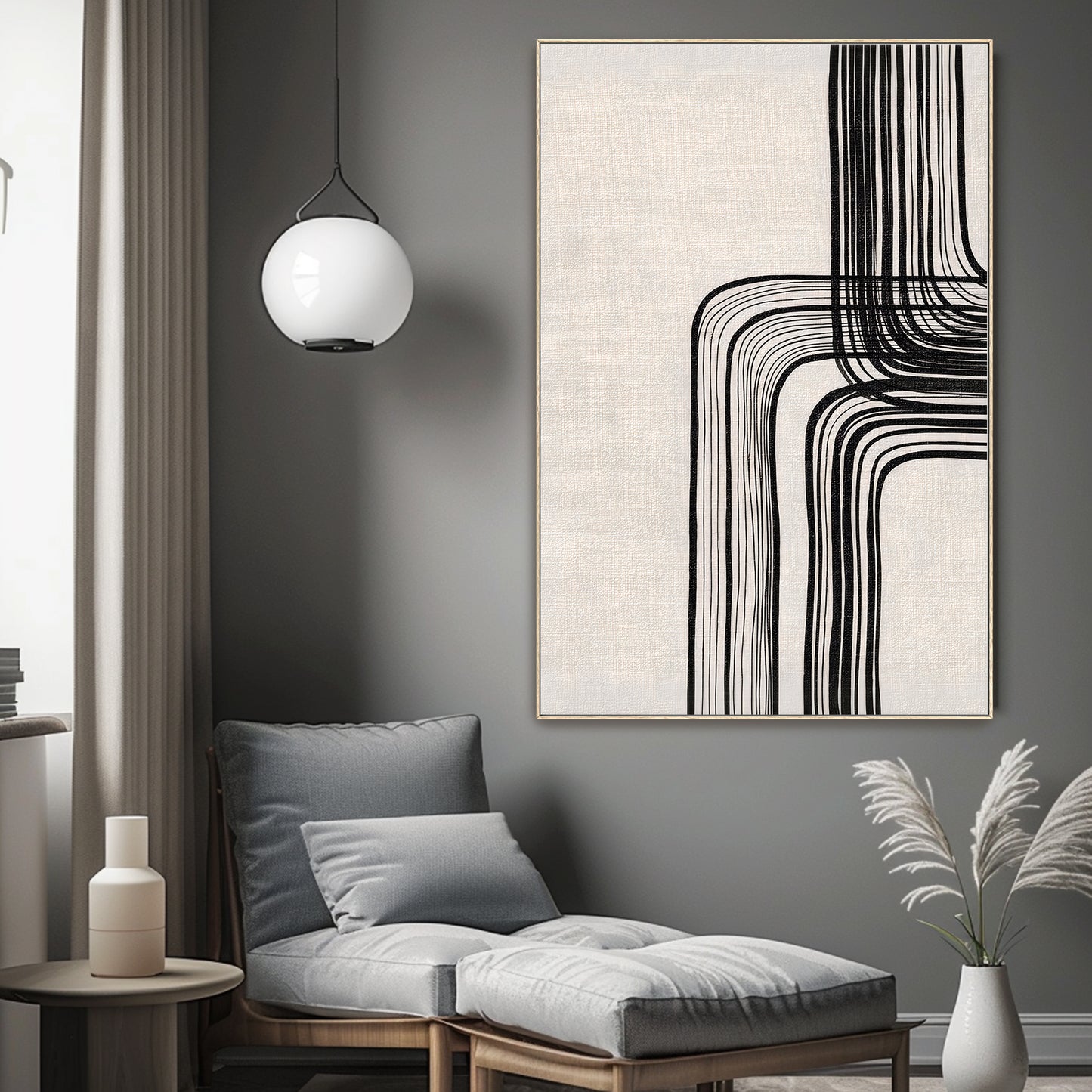 Modern Minimalist Abstract Framed Canvas Art – "Linear Equilibrium"