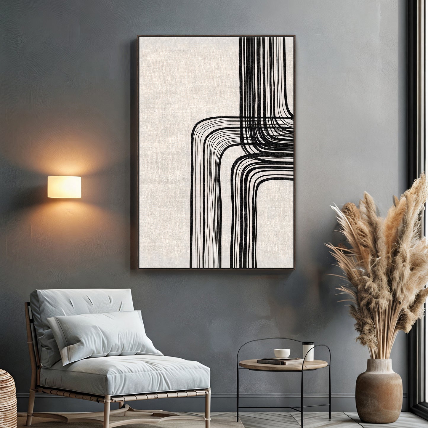 Modern Minimalist Abstract Framed Canvas Art – "Linear Equilibrium"
