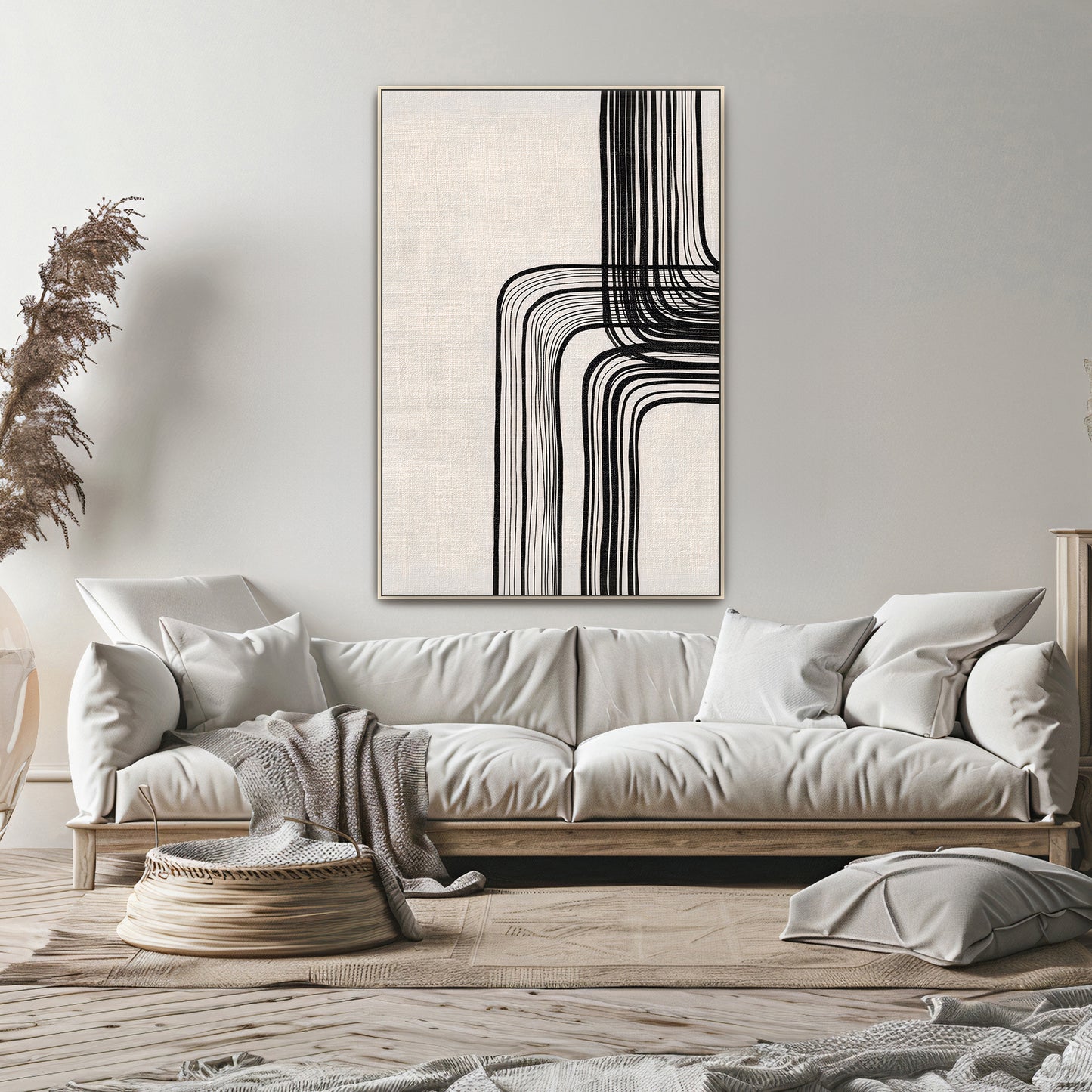 Modern Minimalist Abstract Framed Canvas Art – "Linear Equilibrium"