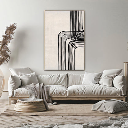 Modern Minimalist Abstract Framed Canvas Art – "Linear Equilibrium"
