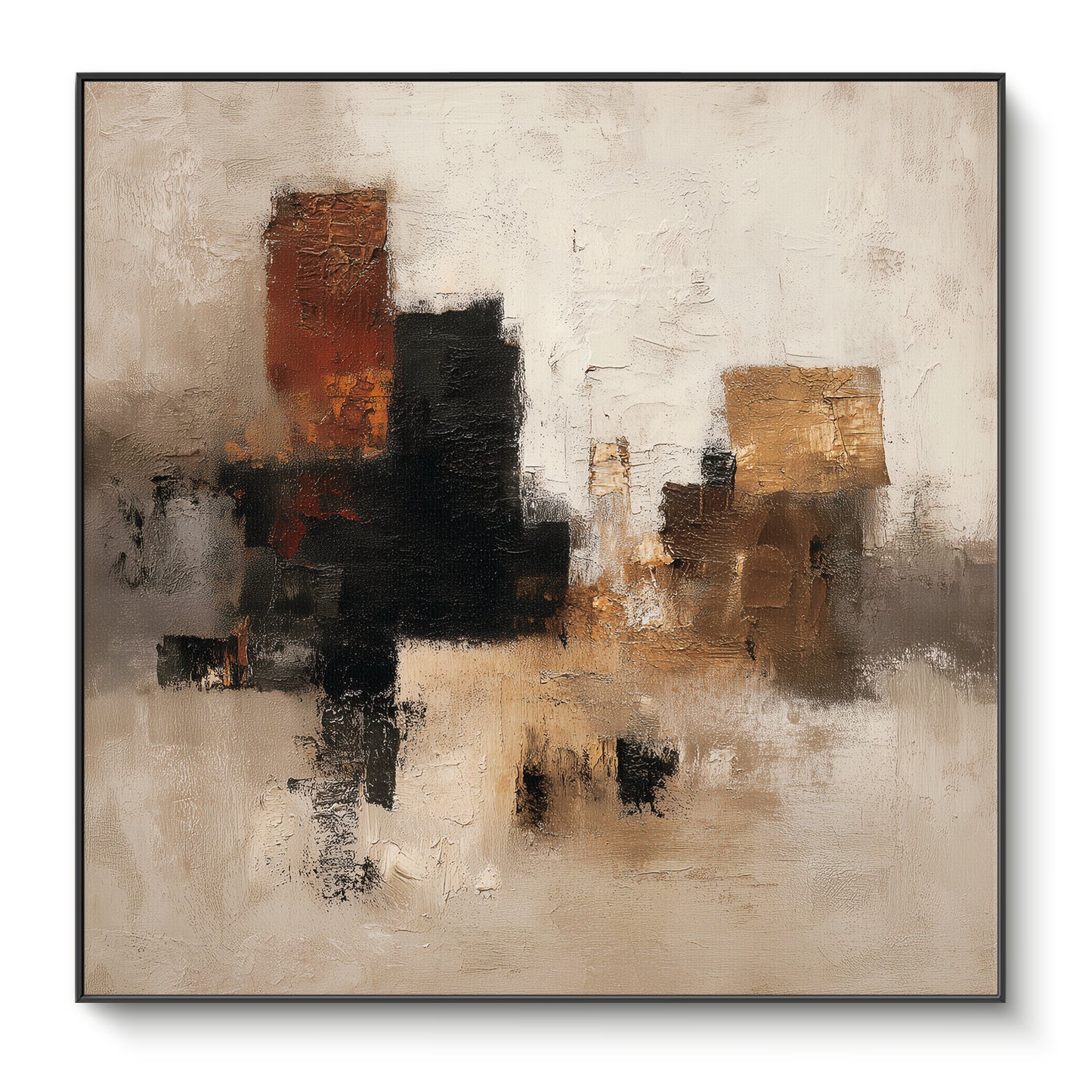 Abstract Neutral Framed Canvas Wall Art – "Quiet Geometry"