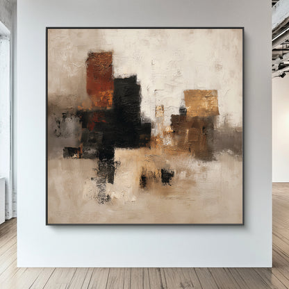 Abstract Neutral Framed Canvas Wall Art – "Quiet Geometry"