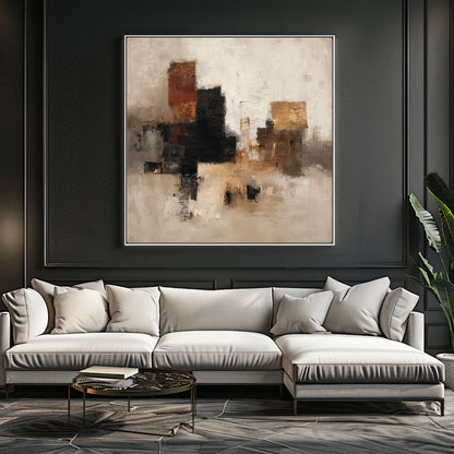 Abstract Neutral Framed Canvas Wall Art – "Quiet Geometry"