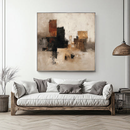Abstract Neutral Framed Canvas Wall Art – "Quiet Geometry"