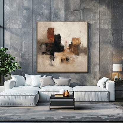 Abstract Neutral Framed Canvas Wall Art – "Quiet Geometry"