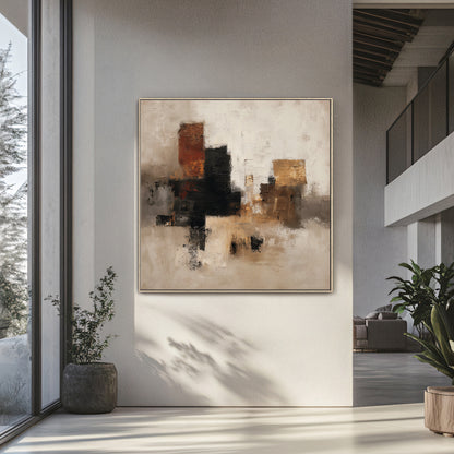 Abstract Neutral Framed Canvas Wall Art – "Quiet Geometry"