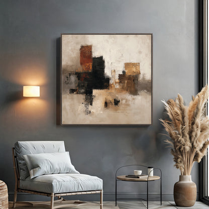 Abstract Neutral Framed Canvas Wall Art – "Quiet Geometry"
