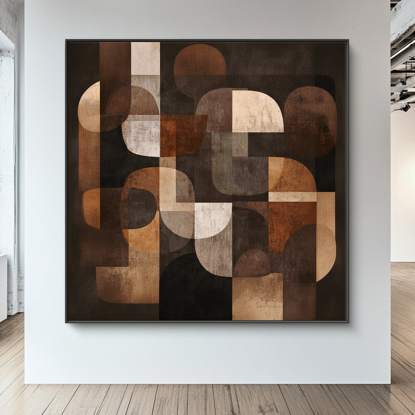 Geometric Abstract Framed Canvas Wall Art – "Midnight Balance"