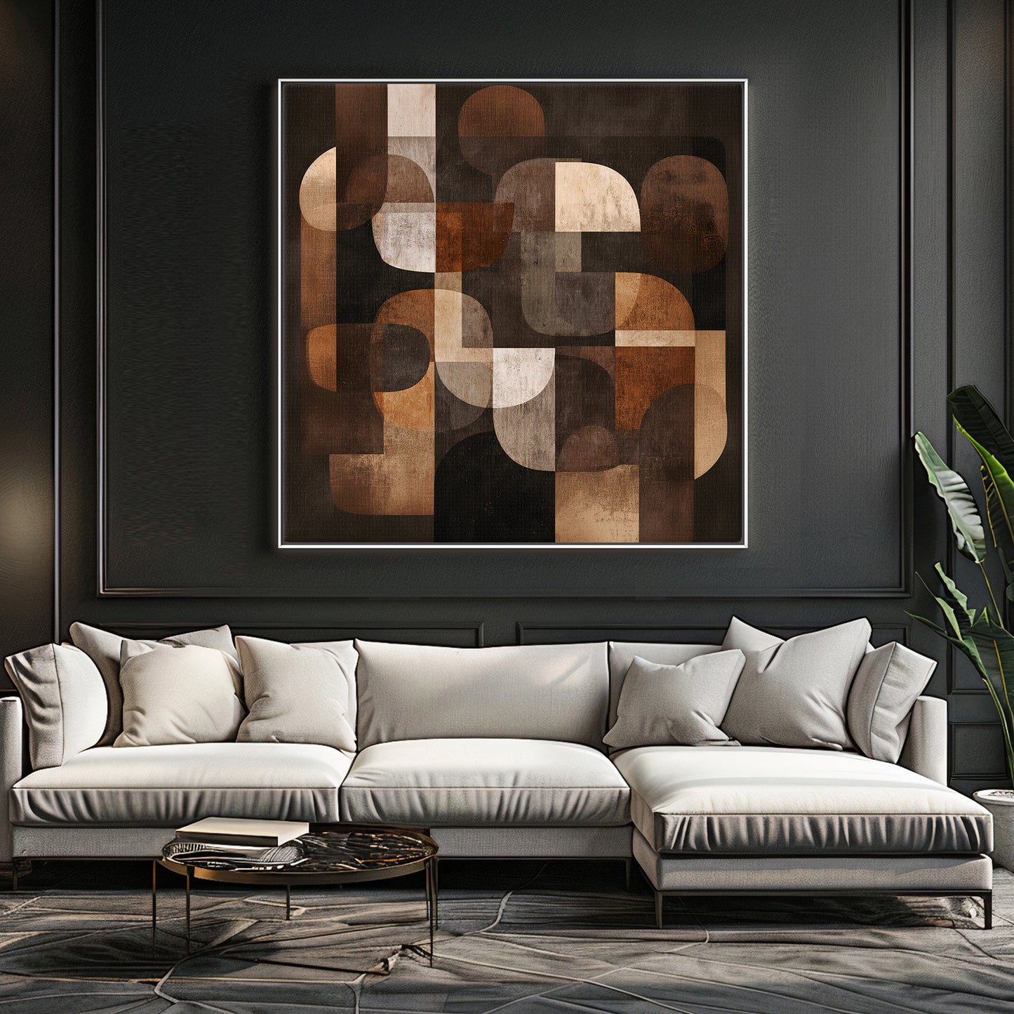 Geometric Abstract Framed Canvas Wall Art – "Midnight Balance"