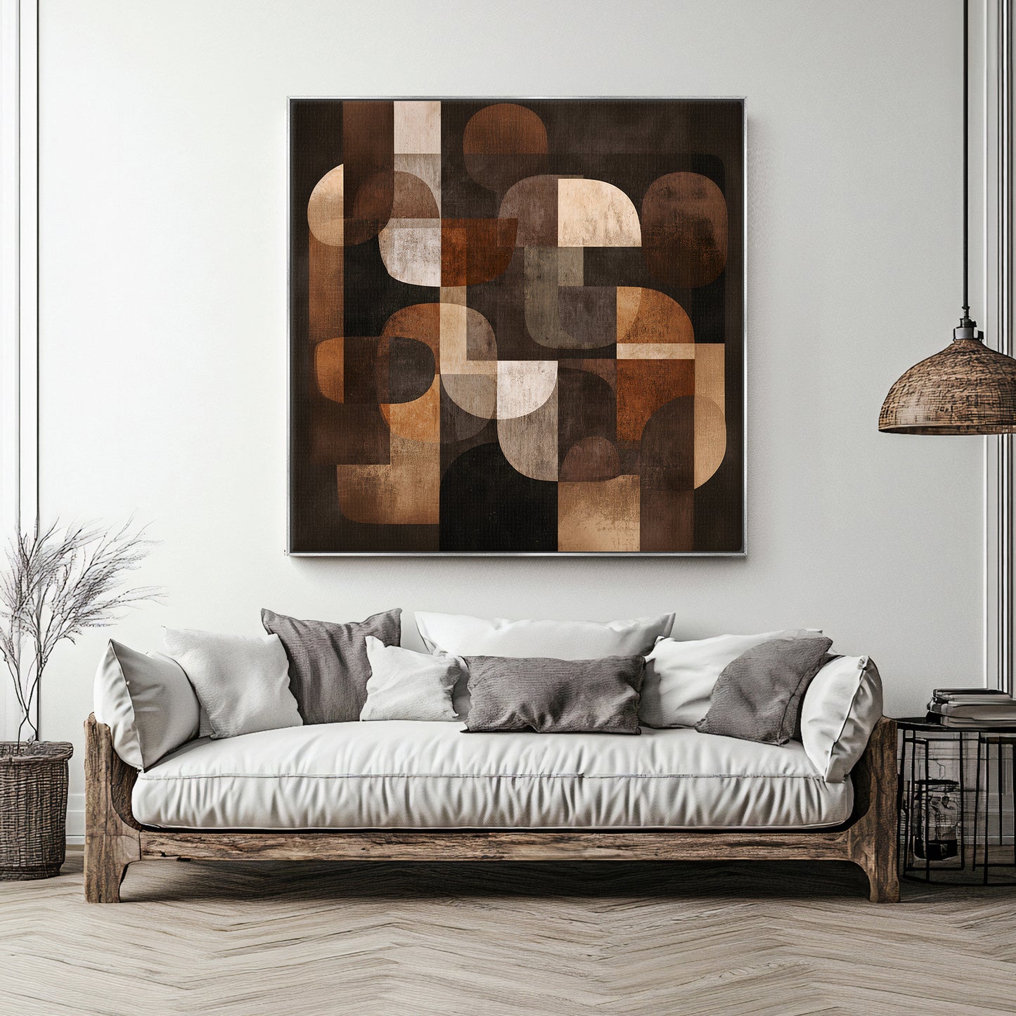Geometric Abstract Framed Canvas Wall Art – "Midnight Balance"
