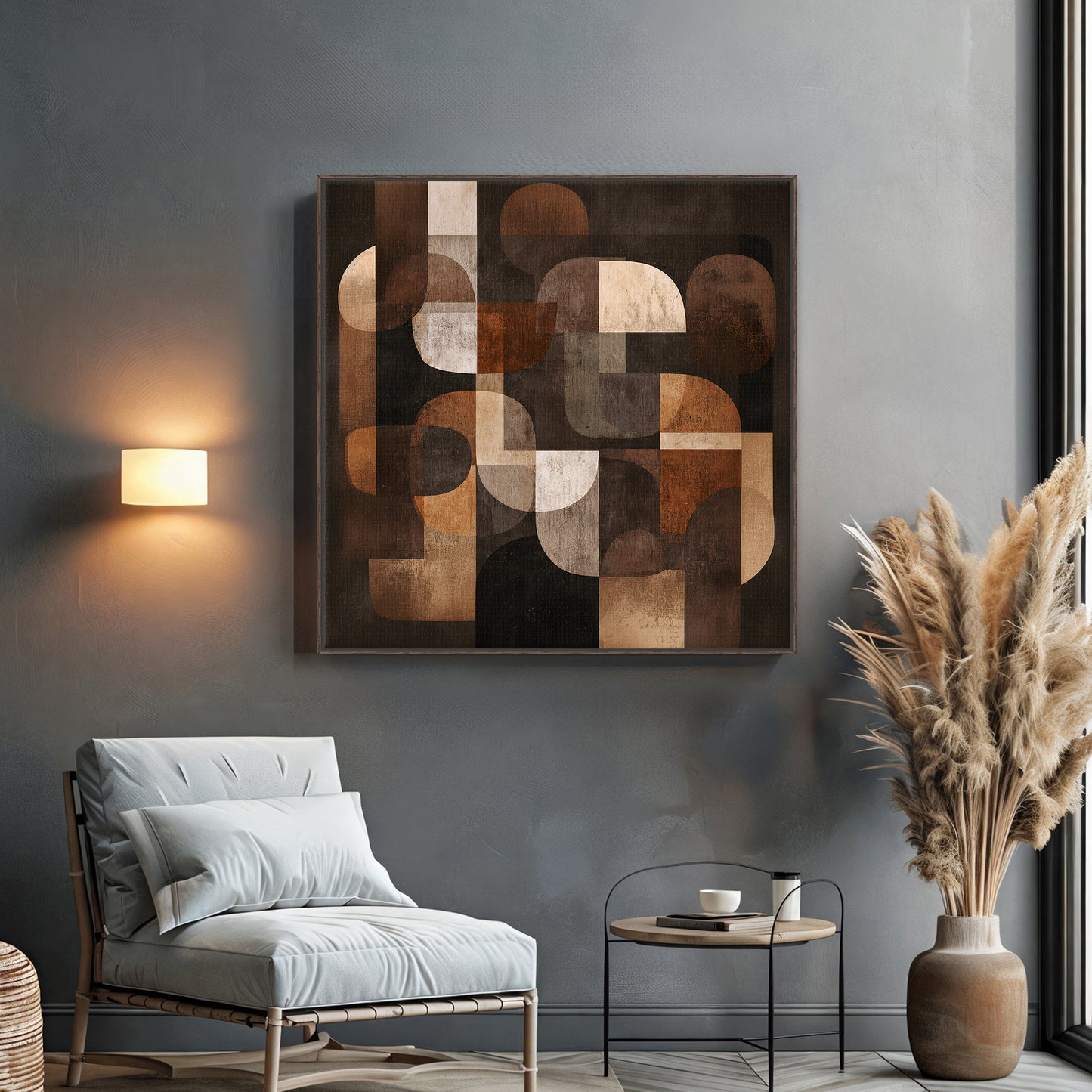 Geometric Abstract Framed Canvas Wall Art – "Midnight Balance"