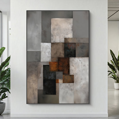 Modern Geometric Abstract Framed Canvas Wall Art – Urban Composition