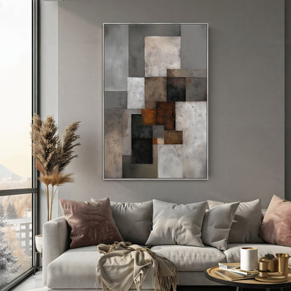 Modern Geometric Abstract Framed Canvas Wall Art – Urban Composition