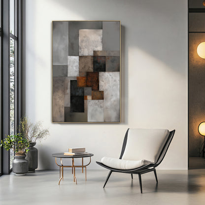 Modern Geometric Abstract Framed Canvas Wall Art – Urban Composition