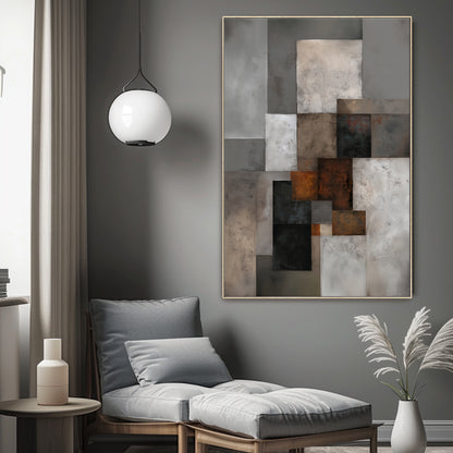Modern Geometric Abstract Framed Canvas Wall Art – Urban Composition