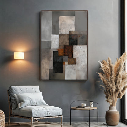 Modern Geometric Abstract Framed Canvas Wall Art – Urban Composition