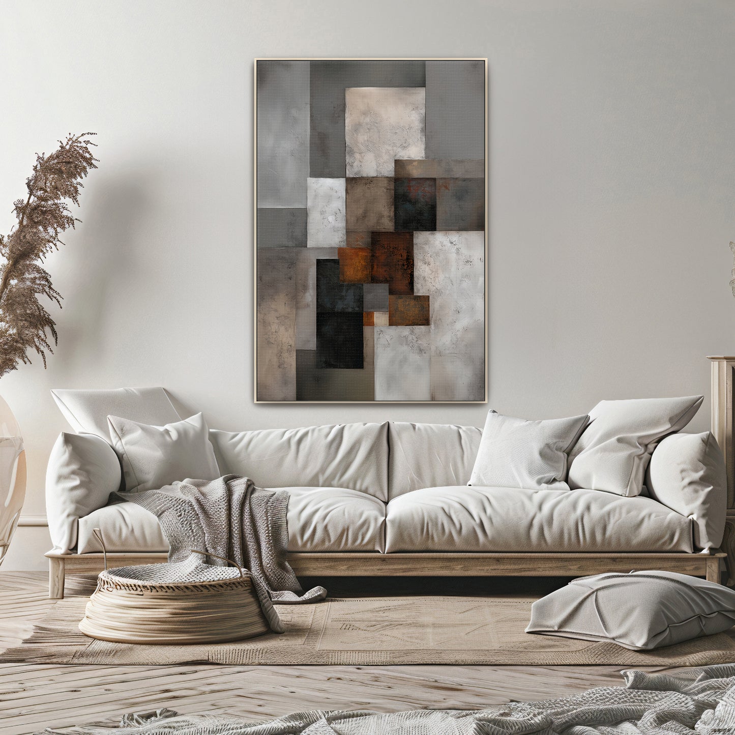 Modern Geometric Abstract Framed Canvas Wall Art – Urban Composition