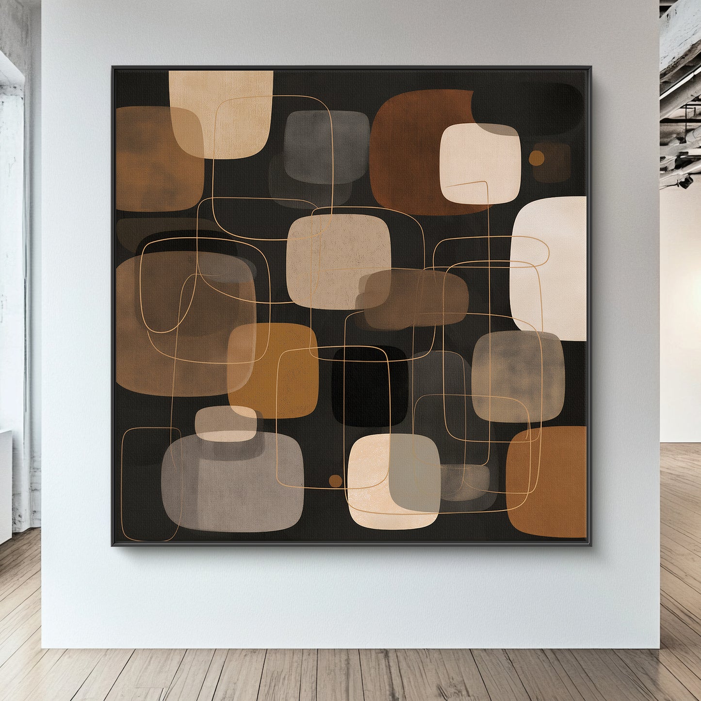 Mid-Century Modern Abstract Framed Canvas Wall Art – Retro Harmony