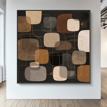 Mid-Century Modern Abstract Framed Canvas Wall Art – Retro Harmony