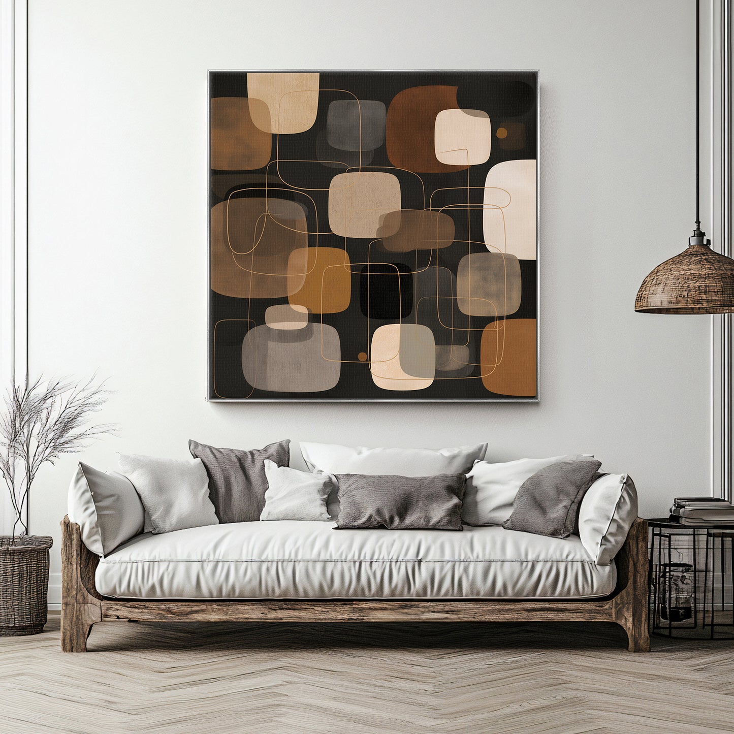 Mid-Century Modern Abstract Framed Canvas Wall Art – Retro Harmony