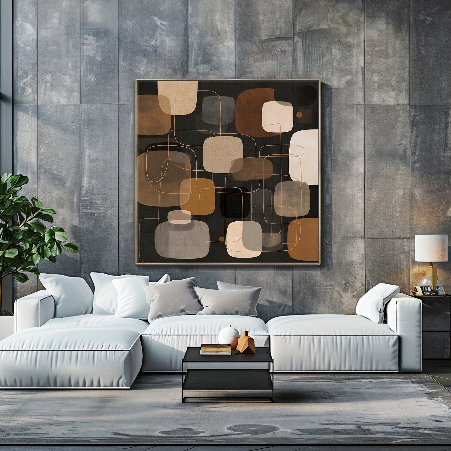 Mid-Century Modern Abstract Framed Canvas Wall Art – Retro Harmony