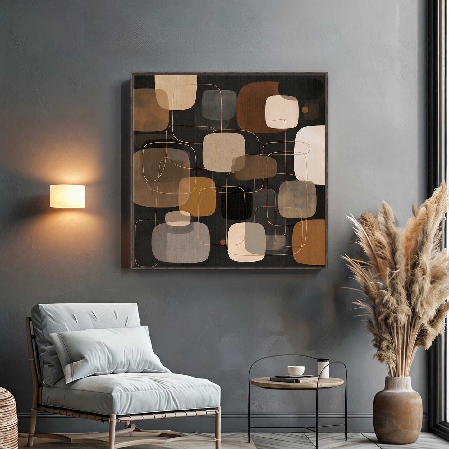 Mid-Century Modern Abstract Framed Canvas Wall Art – Retro Harmony