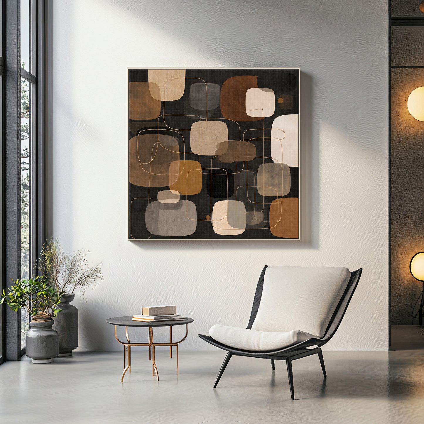 Mid-Century Modern Abstract Framed Canvas Wall Art – Retro Harmony