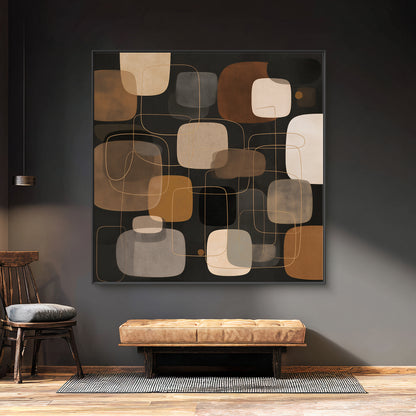 Mid-Century Modern Abstract Framed Canvas Wall Art – Retro Harmony