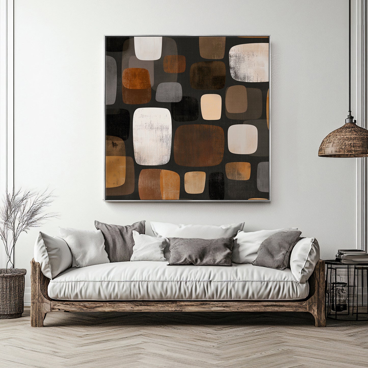 Abstract Framed Canvas Wall Art – River Stones