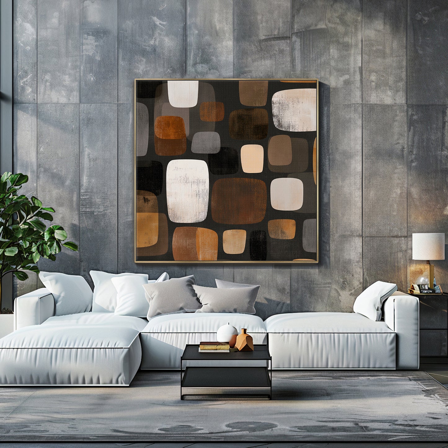 Abstract Framed Canvas Wall Art – River Stones