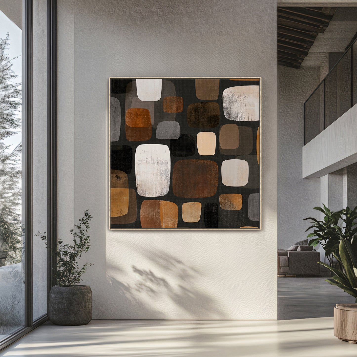 Abstract Framed Canvas Wall Art – River Stones