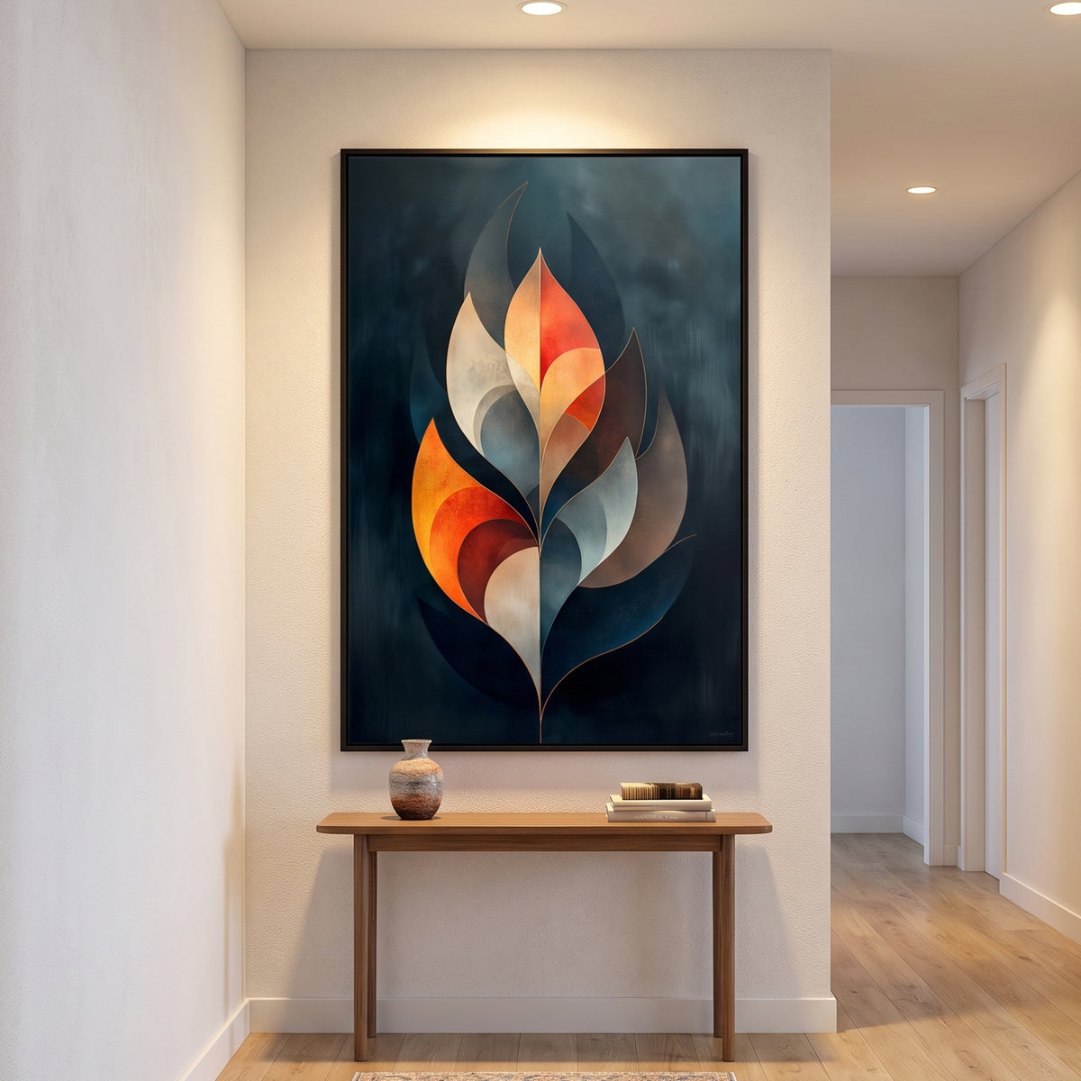 Abstract Framed Canvas Wall Art – Ember Leaf