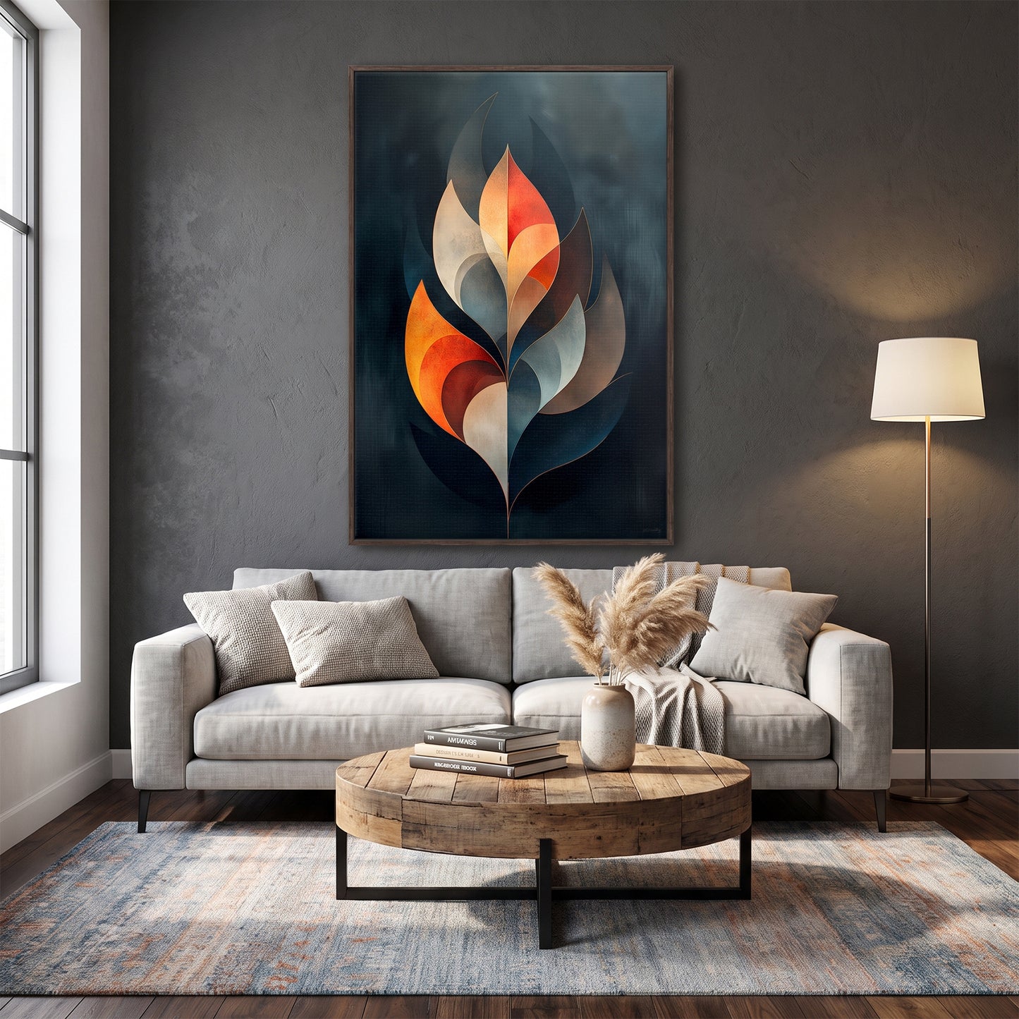 Abstract Framed Canvas Wall Art – Ember Leaf