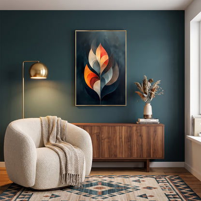 Abstract Framed Canvas Wall Art – Ember Leaf