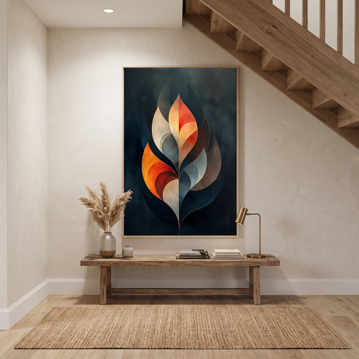 Abstract Framed Canvas Wall Art – Ember Leaf
