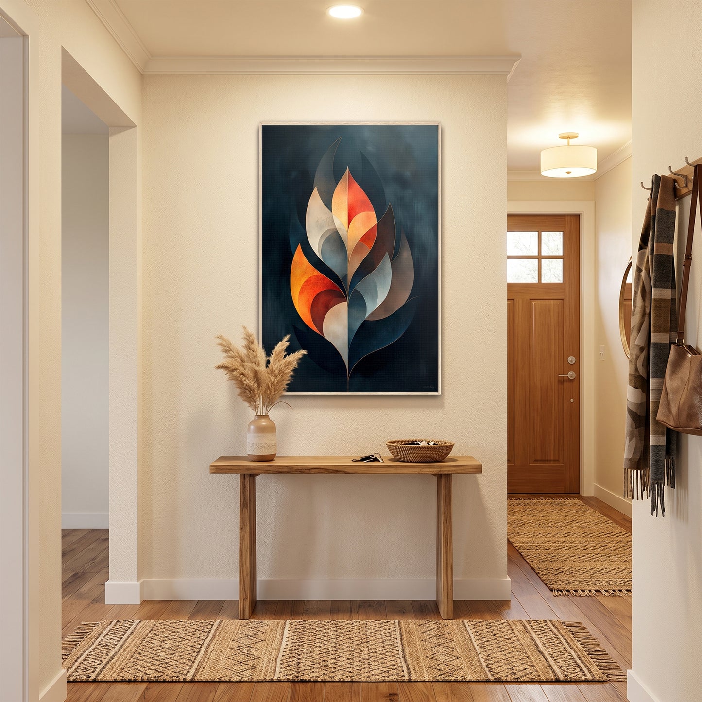 Abstract Framed Canvas Wall Art – Ember Leaf
