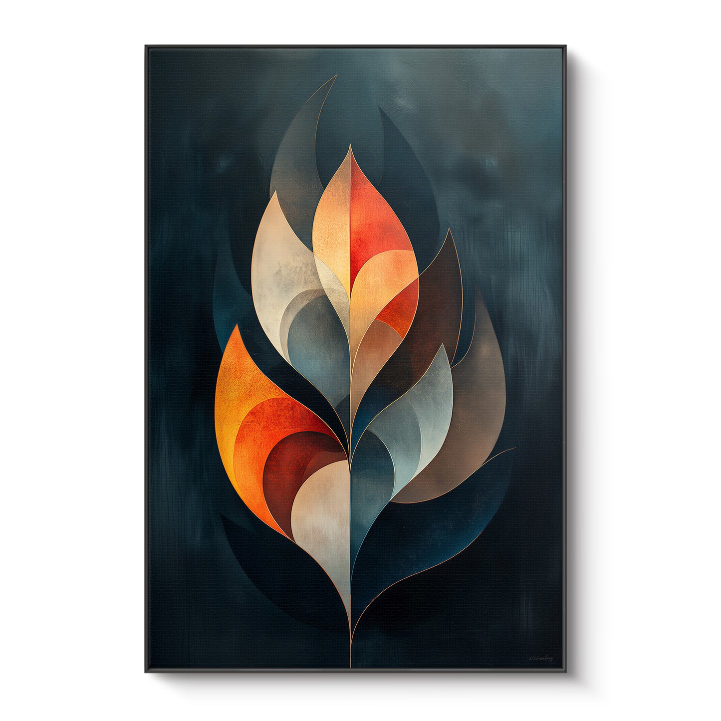 Abstract Framed Canvas Wall Art – Ember Leaf