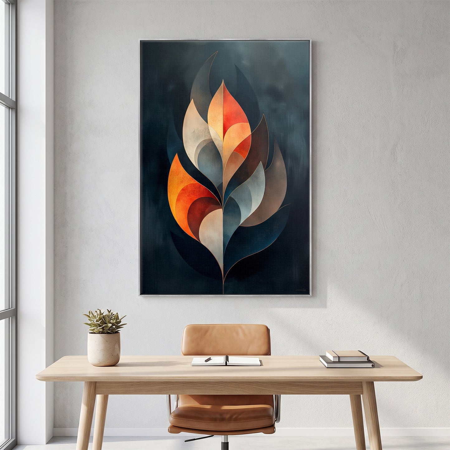 Abstract Framed Canvas Wall Art – Ember Leaf