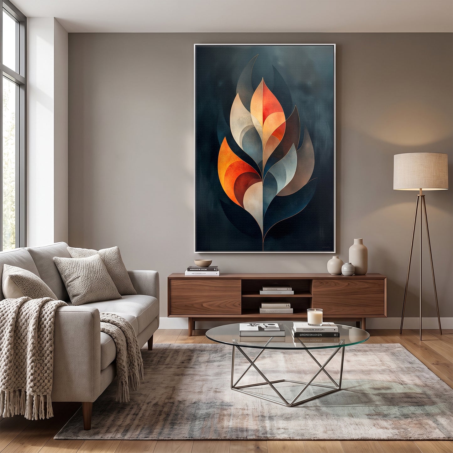 Abstract Framed Canvas Wall Art – Ember Leaf