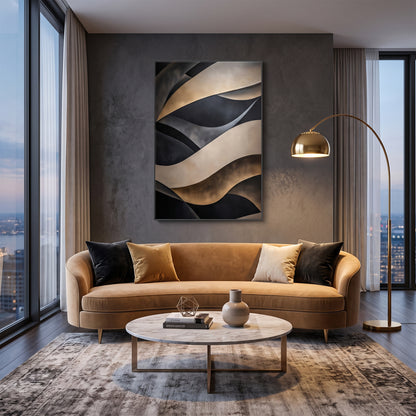 Abstract Framed Canvas Wall Art – Gilded Waves