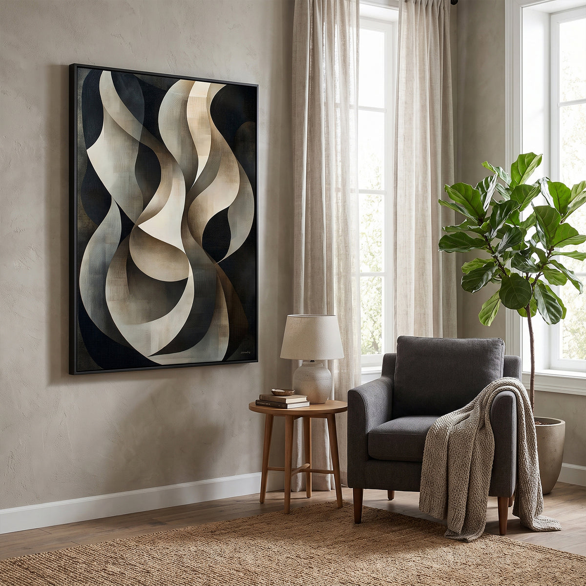 Abstract Framed Canvas Wall Art – Woven Shadow