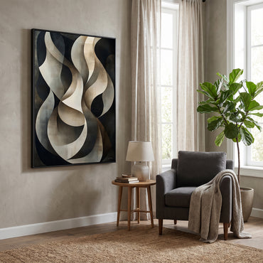 Abstract Framed Canvas Wall Art – Woven Shadow