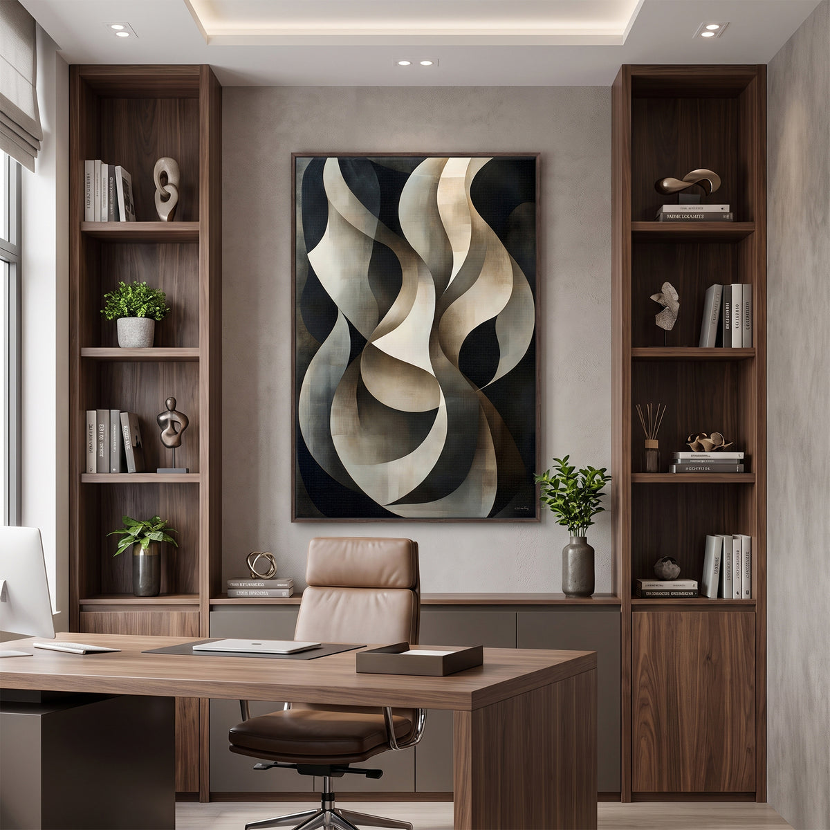 Abstract Framed Canvas Wall Art – Woven Shadow