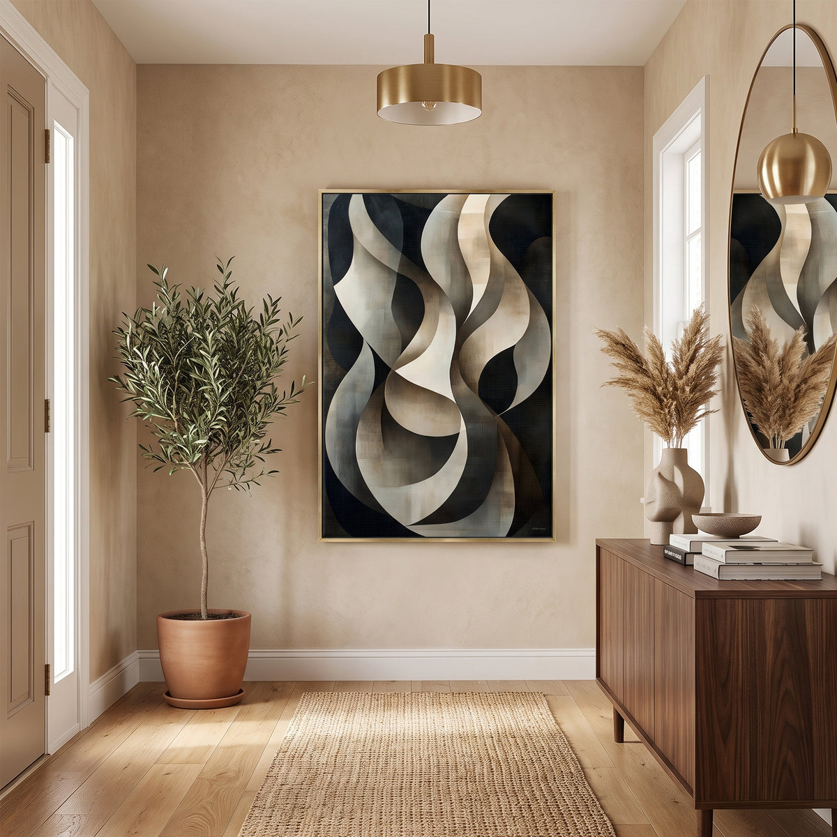 Abstract Framed Canvas Wall Art – Woven Shadow