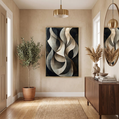 Abstract Framed Canvas Wall Art – Woven Shadow