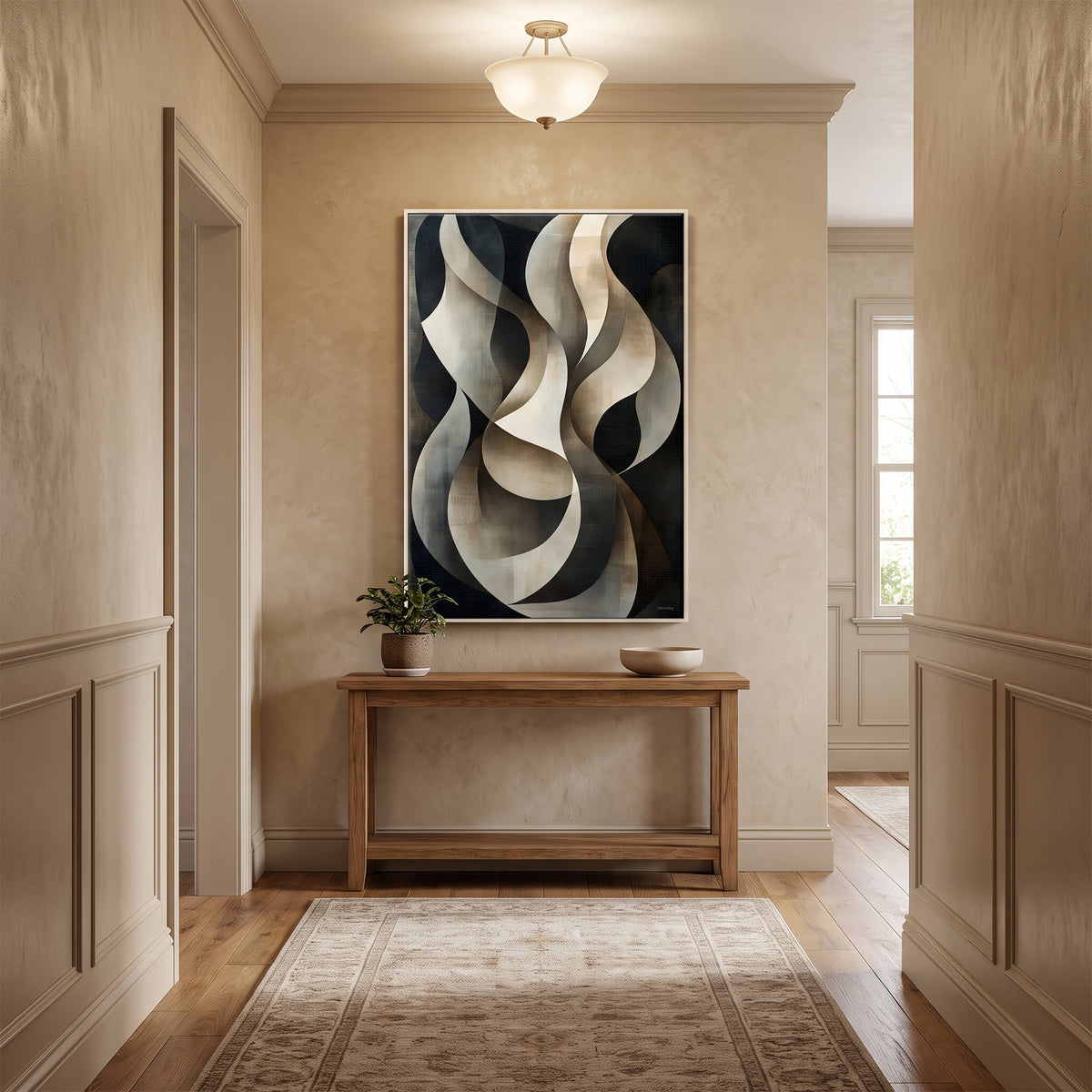 Abstract Framed Canvas Wall Art – Woven Shadow